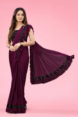 Embellished Fashion Lycra Blend Saree  (Purple)