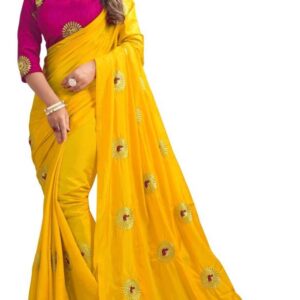 Embroidered Fashion Silk Blend Saree  (Yellow)