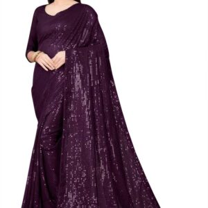 Embellished Bollywood Georgette Saree  (Purple)