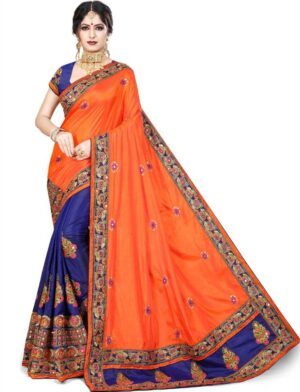 Embroidered Bollywood Silk Blend Saree  (Orange