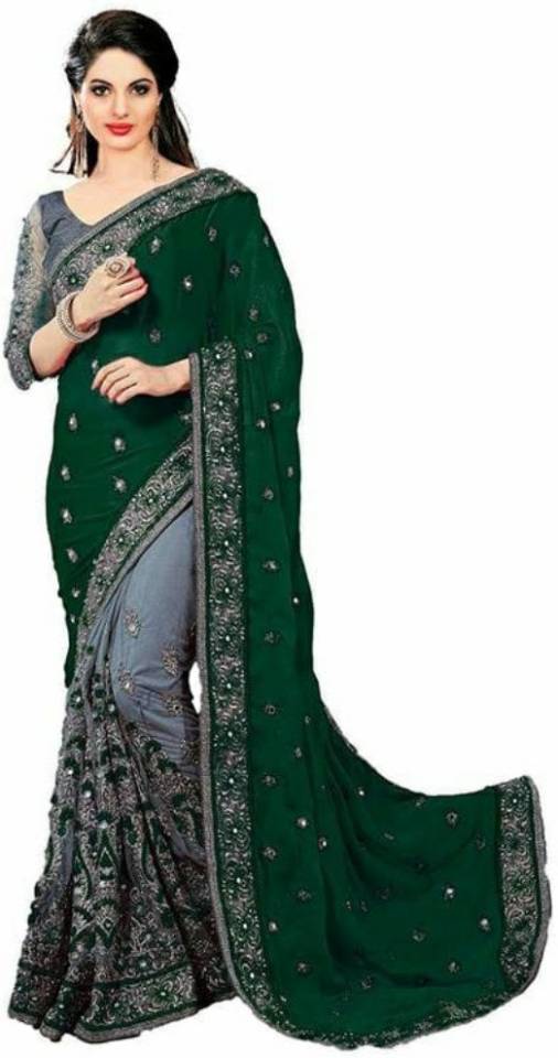Embroidered Fashion Art Silk Saree  (Dark Green)