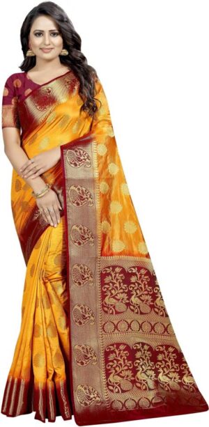 Self Design Banarasi Cotton Silk Saree  (Multicolor)