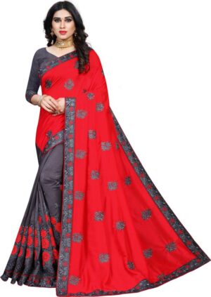Embroidered Bollywood Silk Blend Saree  (Red