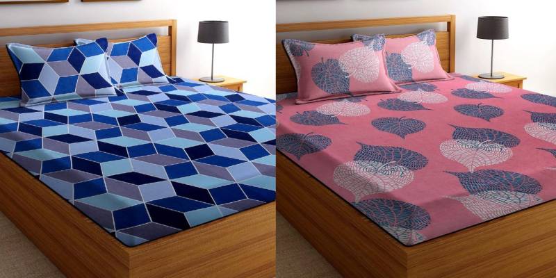 VAS COLLECTIONS 160 TC Cotton Double Abstract Bedsheet  (Pack of 2