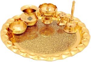 IndianArtVilla Brass Designer Pooja Thali Set