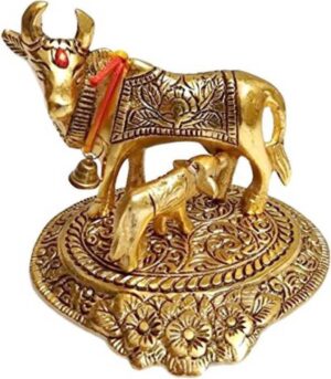 Decor and Art Metal Golden Cow With Baby Cow