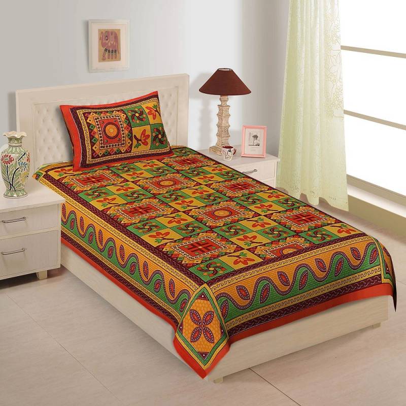 Monik Handicrafts 144 TC Cotton Single Jaipuri Prints Bedsheet  (Pack of 2