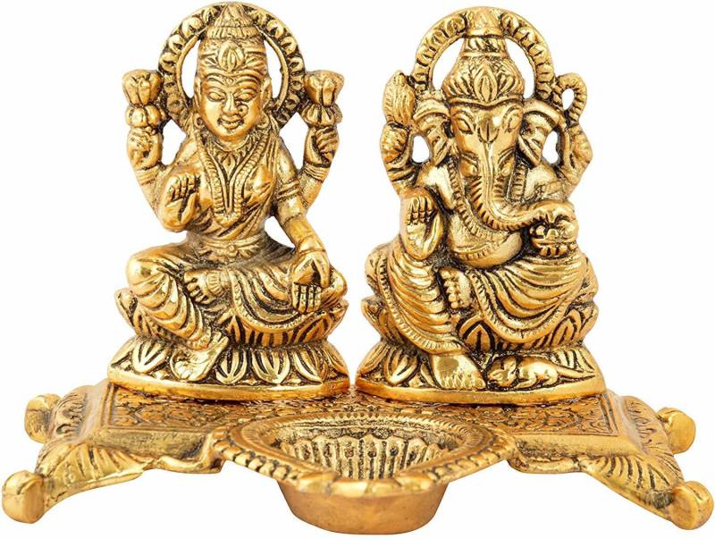 Chhariya Crafts Laxmi Ganesh With Diya Statue Idol Murti in Metal Decorative Showpiece  -  15 cm  (Metal