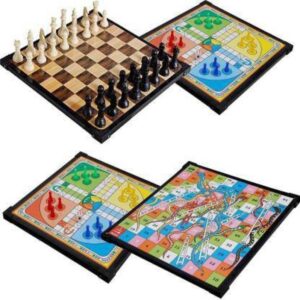 AQUILA Ludo + Chess + Snake & Ladders 3 in 1 Board Game Combo With Two Set OF Ludo Coins + Dice & Chessmen Coins Strategy & War Games Board Game
