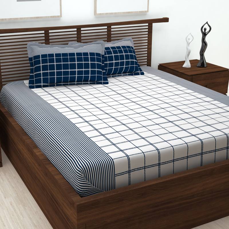 Story@home 152 TC Cotton Double Checkered Bedsheet  (Pack of 1