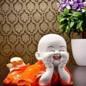 Miss Peach Handcrafted Religious Idols of Meditating Baby Monk laughing Buddha Statue big size For Home Decor|Meditating Monk Buddha Idols|Relaxing Buddha Statues in Religios Idols & Spiritual & Festive Decor|Buddha showpieces|Showpiece for bedroom