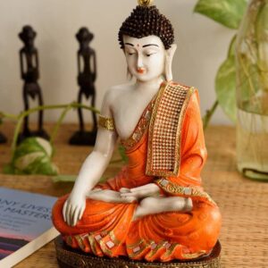 eCraftIndia Fiber Meditating Buddha - Orange Decorative Showpiece  -  30 cm  (Polyresin