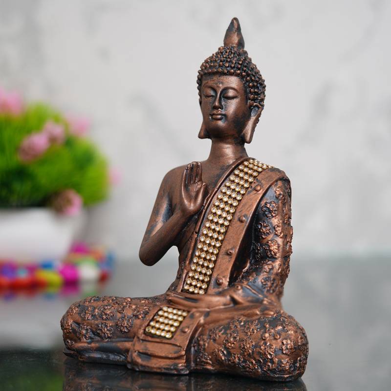 eCraftIndia Handcrafted Meditating Blessing Buddha Decorative Showpiece  -  20 cm  (Polyresin