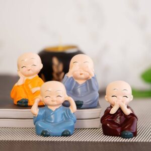 eCraftIndia eCraftIndia Colorful 4 Monks Buddha Figurines - for Home Decor| Office Decor| Chrismas Decor| Diwali Decor| Vaastu Decor| Fengshui Decorative Showpiece  -  4 cm  (Polyresin