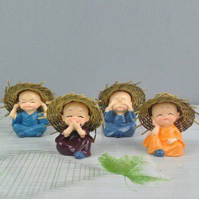 eCraftIndia Set of 4 Monks with Jute Hat Decorative Showpiece  -  6 cm  (Polyresin