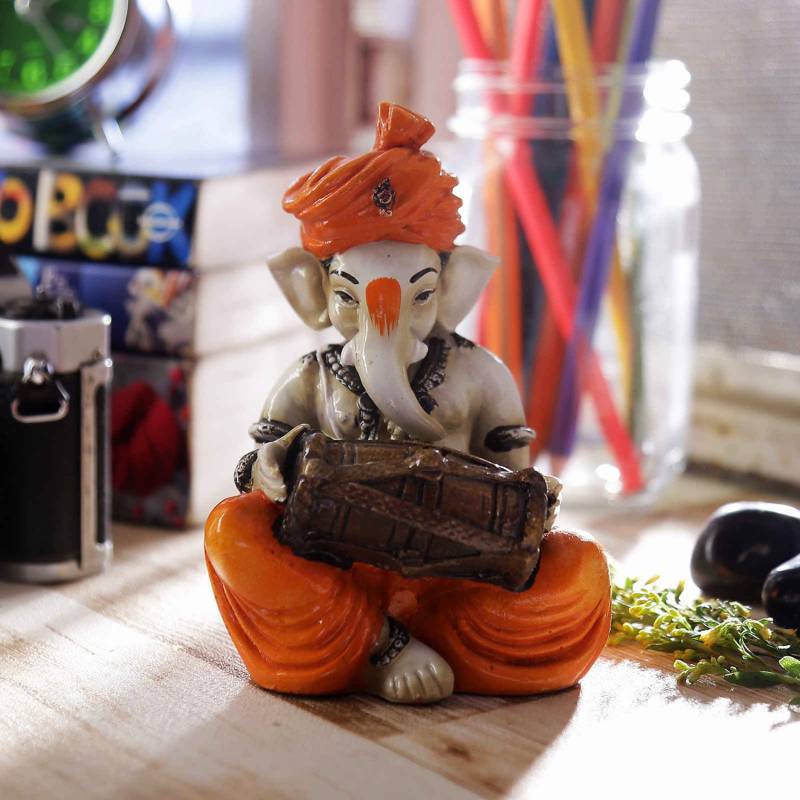 eCraftIndia Lord Ganesha Playing Dholak Decorative Showpiece  -  12.7 cm  (Marble