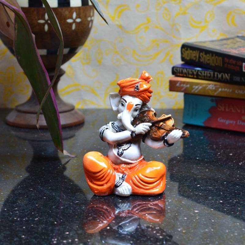 eCraftIndia Lord Ganesha playing Violin Decorative Showpiece  -  12.5 cm  (Polyresin