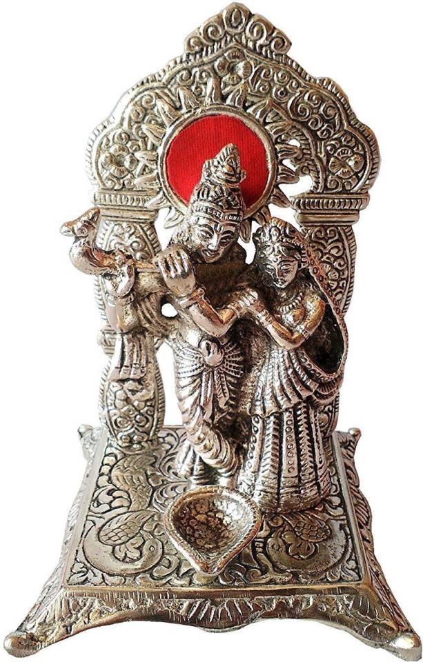 DreamKraft White Metal Lord Radha Krishna Idol Showpiece For Home Decor Decorative Showpiece  -  17 cm  (Silver