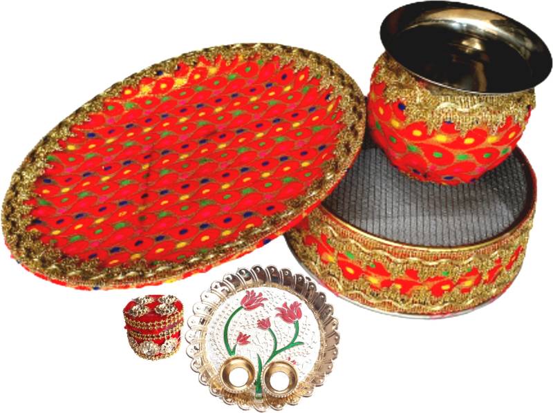 Upyukat Handcrafted Decorative Karwa chauth pooja thali Stainless Steel (Thali