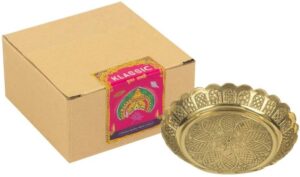 Klassic 4-Inch Brass Puja Thali with Flower Engraved Design