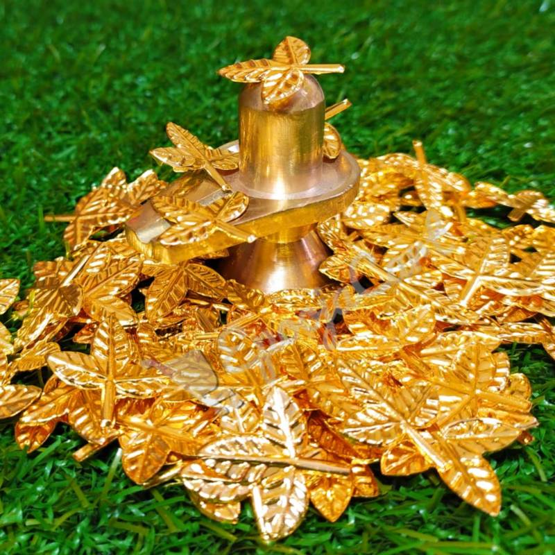 Epoojacart Pack of 21 Gold-Coated Bilva Patralu- Bael leaf for pooja- Gold Bilva Patralu for Shiva Pooja Gold Plated  (Gold)