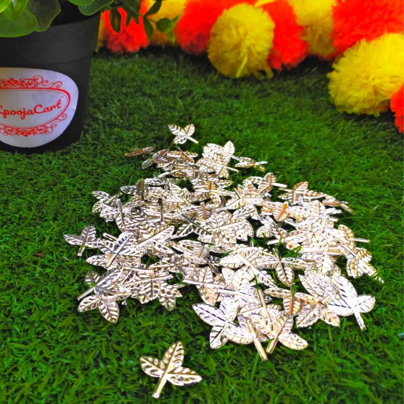 Epoojacart Pack of 51 Silver-Coated Bilva Patralu- Bael leaf for pooja- Gold Silver Plated  (Silver)