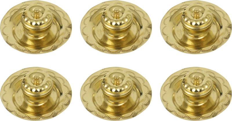 Spillbox Traditional Handcrafted Brass apple kumkum with plate for Home Temple Puja Articles Decor Gifts-Pack Of-6 Brass  (6 Pieces