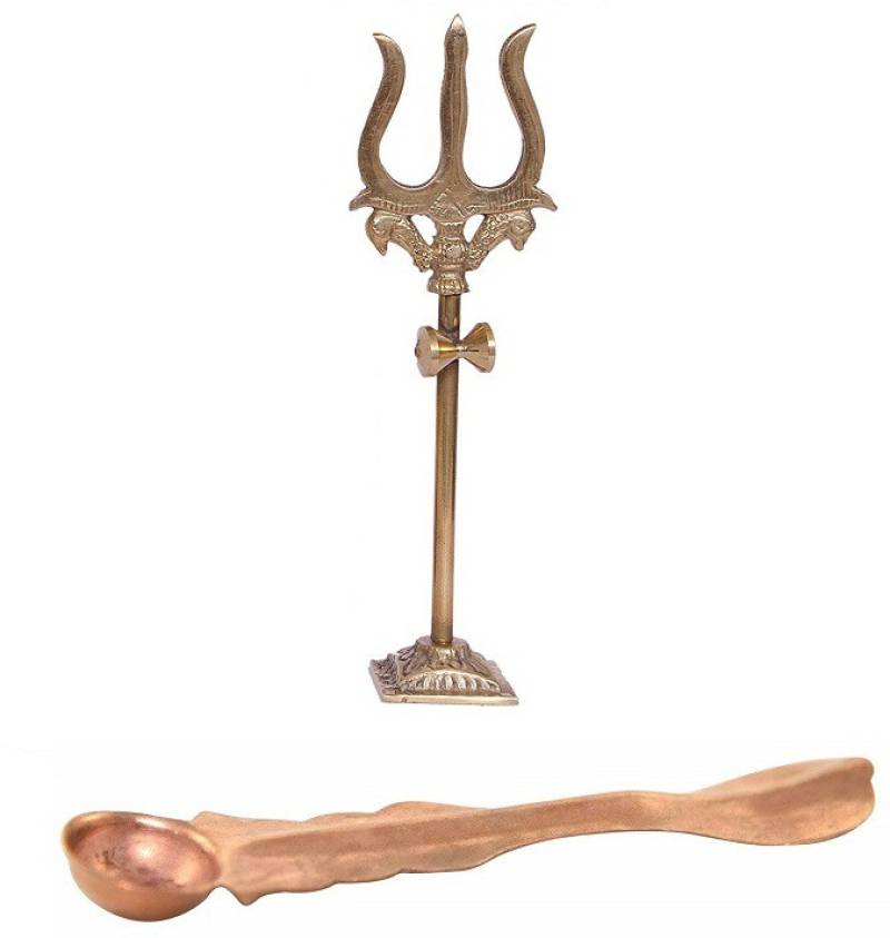 Uniqon Combo Of Copper Panch Patra Spoon for Poojan Purpose at Home With Trishul