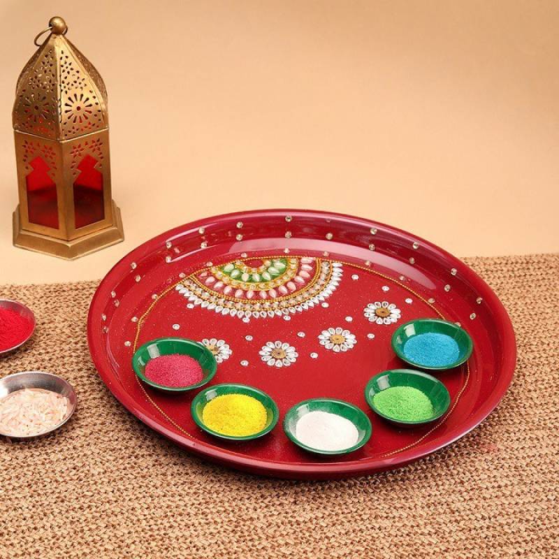 Aurum Fancy rangoli set with thali Stainless Steel  (Multicolor)