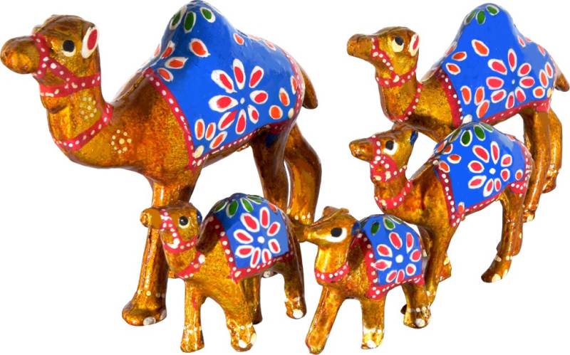 DreamKraft HandCrafted Set of 5 Showpiece Camel Set For Home Decoration Decorative Showpiece  -  13 cm  (Paper Mache