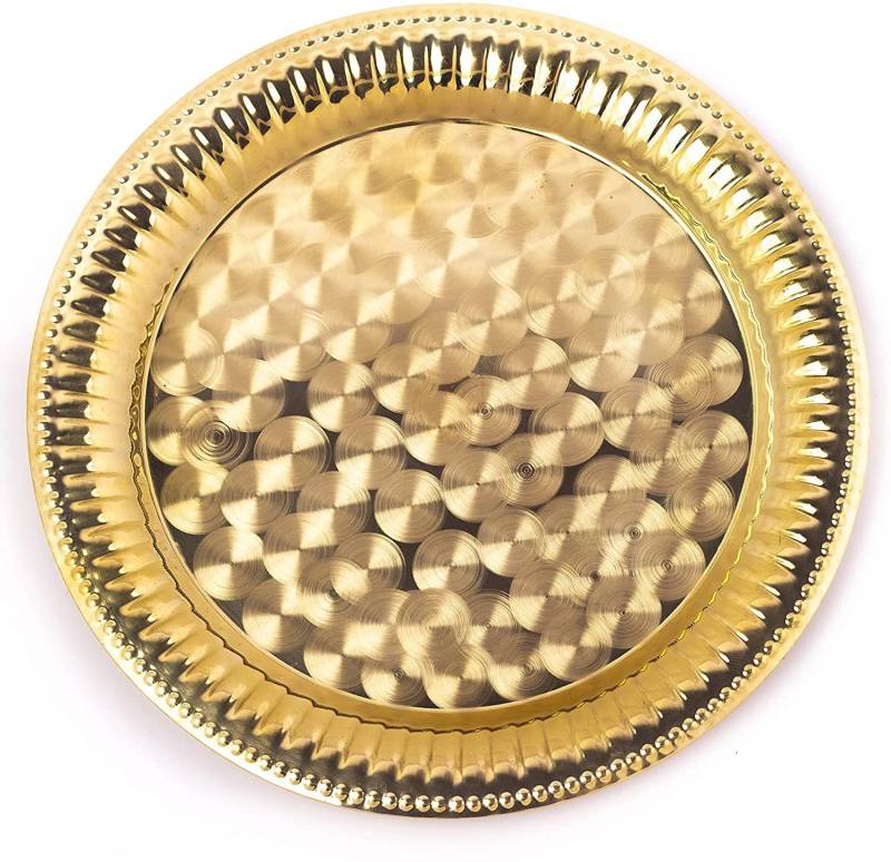 Rolimoli Pure Brass Engraved Handicraft Puja Tray