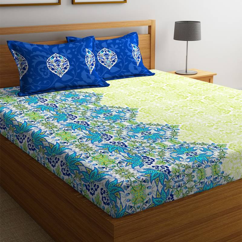 PORTICO NEW YORK 144 TC Cotton Queen Printed Bedsheet  (Pack of 1