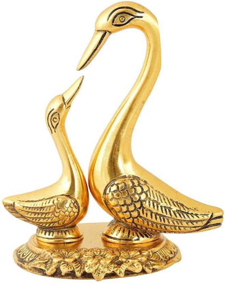 Metal Handicrafts Swan Pair / Kissing Duck Decorative Showpiece  -  14 cm  (Aluminium