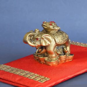 Ryme Vastu / Feng Shui Golden Frog on Elephant Ingot Coins for Luck