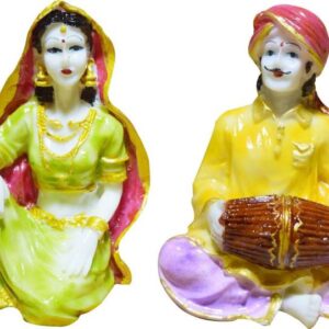 GW Creations Rajasthani Musicians Statue Polyresin Multicolour Marble Finish ( Set of 2 ) Decorative Showpiece  -  13 cm  (Polyresin