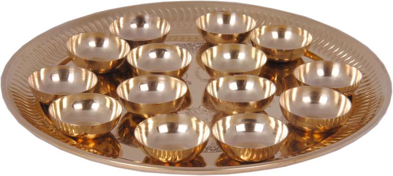 Shivshakti Arts Handmade Pure Set of 14 Brass Diya Pooja Thali Set 15 pcs (1 Pooja Thali+14 Brass diyas) for Diwali Laxmi Poojan and Navratri Poojan Purpose Diwali Lighting Purpose Diwali diyas Brass  (15 Pieces