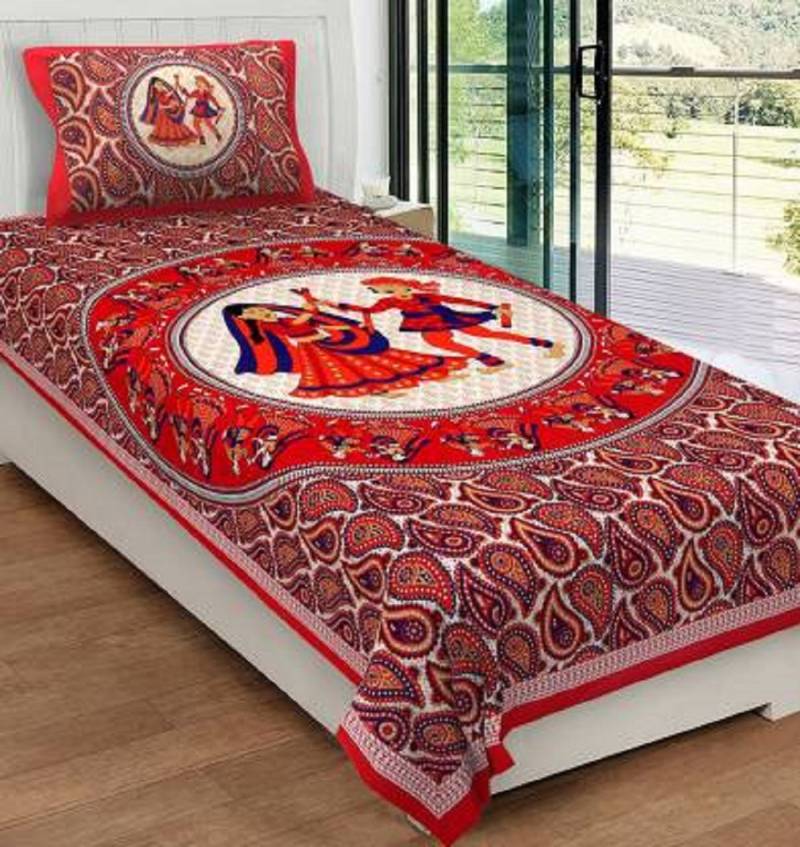 Traditional Collection 140 TC Cotton Single Jaipuri Prints Bedsheet  (Pack of 1