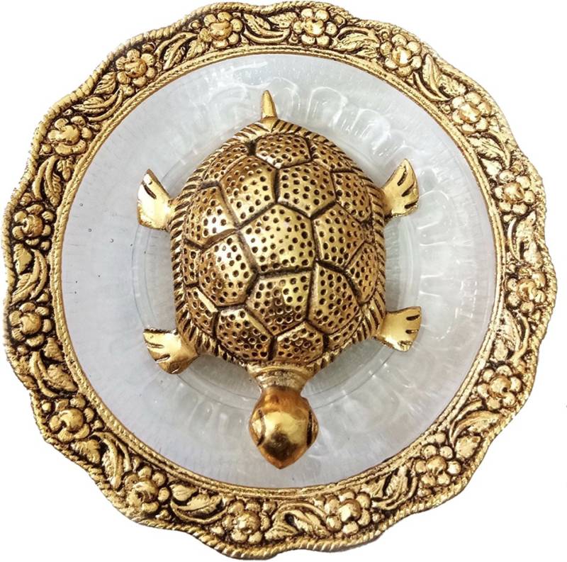 Metal Handicrafts Tortoise With Plate Decorative Showpiece  -  2 cm  (Metal