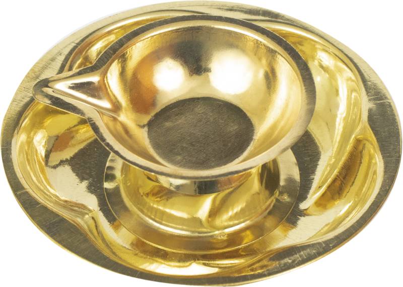 Spillbox Traditional Handcrafted Brass Deepak Diya Oil lotus Lamp with plate for Home Temple Puja Articles Decor Gifts-Pack Of-1 Brass  (1 Pieces