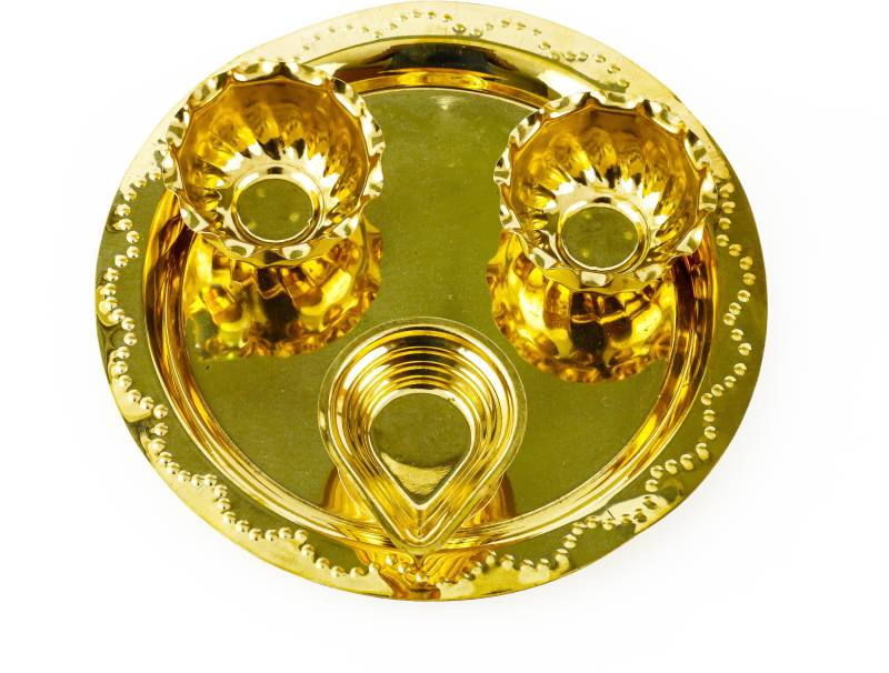 Djuize Traditional Handcrafted Brass Thali/Aarti Plate for Pooja/Worship with Lamp Brass  (1 Pieces