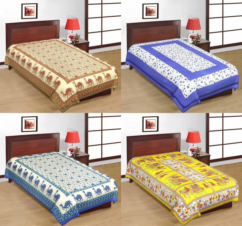 UNIQCHOICE 120 TC Cotton Single Printed Bedsheet  (Pack of 4
