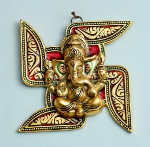 Chhariya Crafts Wall Hanging Ganesh Placed On Swastik For Home And Office Decorative Showpiece  -  20 cm  (Metal