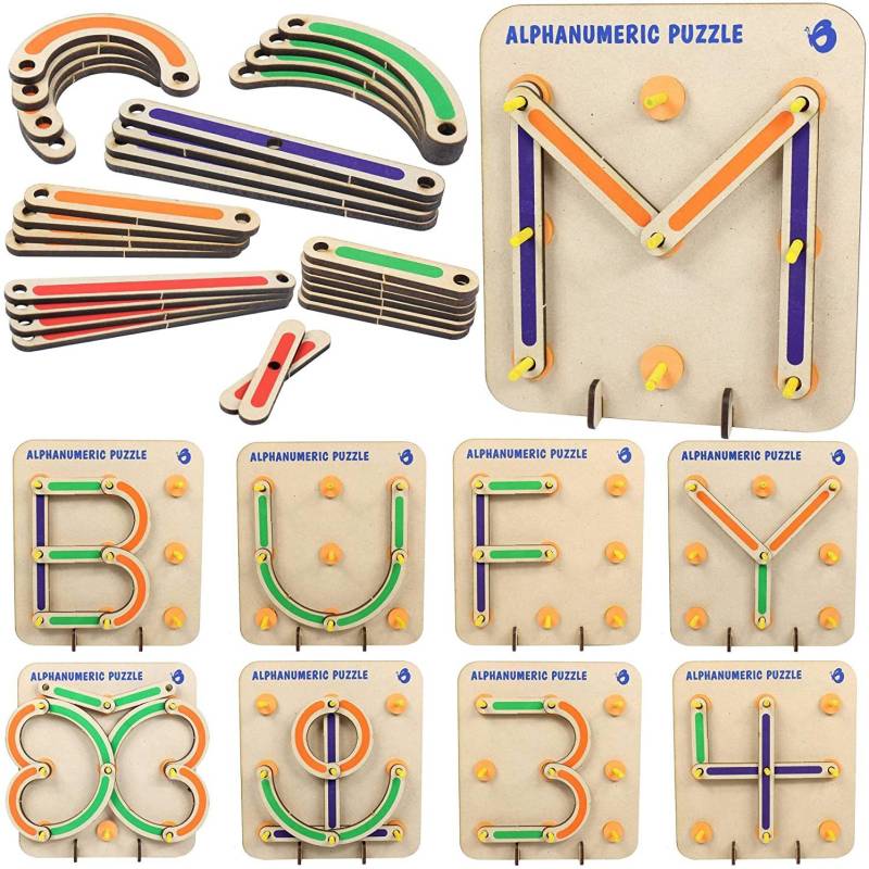 Pulsbery Wooden Alphabets Construction Toys for Kids 3 4 5 Years | 28 Piece Wooden Puzzles Learning Educational Puzzles Board | Best STEM Toy for Preschool Learners Prime Day Deal Sale Board Game Accessories Board Game