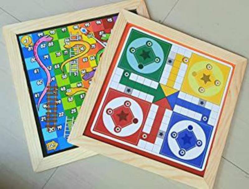 FUNMET Wooden Ludo Snakes and Ladder Game for All Ages Board Game Accessories Board Game