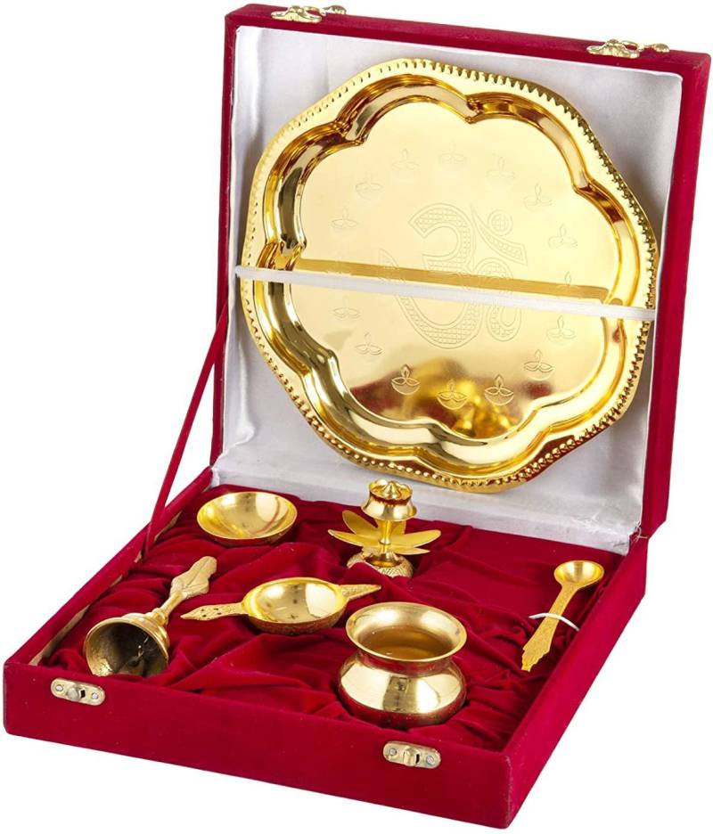Delhi Gift House Traditional Handcrafted Brass Thali/Aarti Bartan Plate for Pooja/Worship Brass Brass