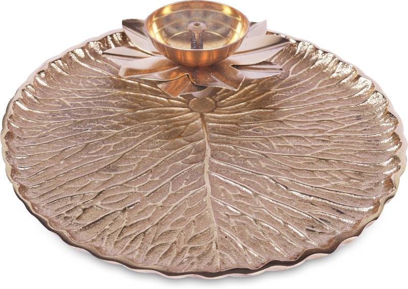 FliicStore Traditional HandcraftedThali/Aarti Plate for Pooja/Worship - Diya Gold Plated  (1 Pieces