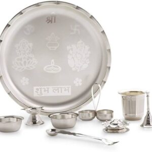 Panca Silver Plated Pooja Thali 9 pc Set for Aarti at Home - 9 pcs Silver Plated  (9 Pieces