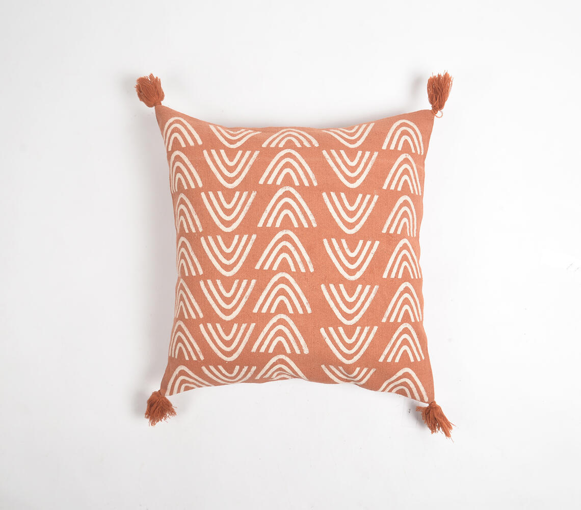 Alternate-Geometric Monochrome Tasseled Cotton Cushion Cover - Red - VAQL101011102488