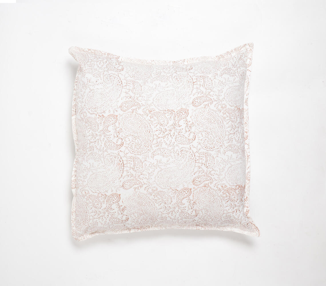 Block Printed Floral Monochrome Cushion Cover - Pink - VAQL101011102541