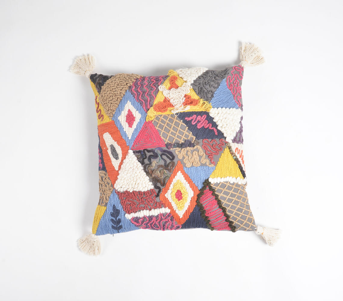 Abstract Embroidered & Tasseled Colorpop Cushion Cover - Multicolor - VAQL101011105324